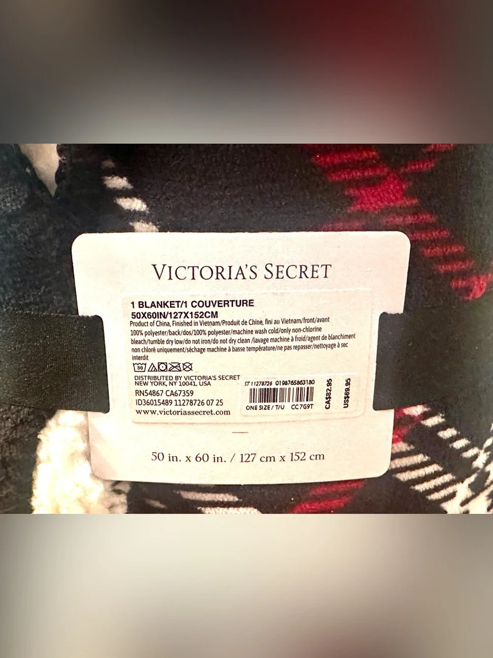 Victoria Secret Black Red White Throw Blanket
